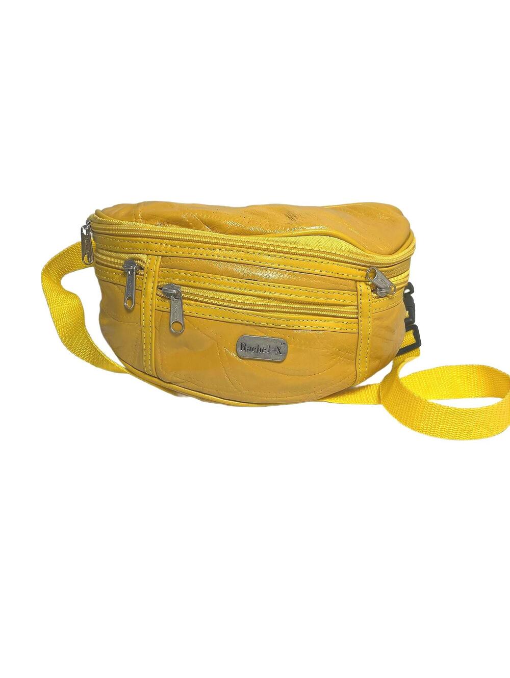 90's Vintage Yellow Vegan Leather Fanny Pack Belt Bag Multi Compartment